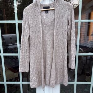 Cynthia Rowley Textured Beige Cashmere Long hooded Cardigan